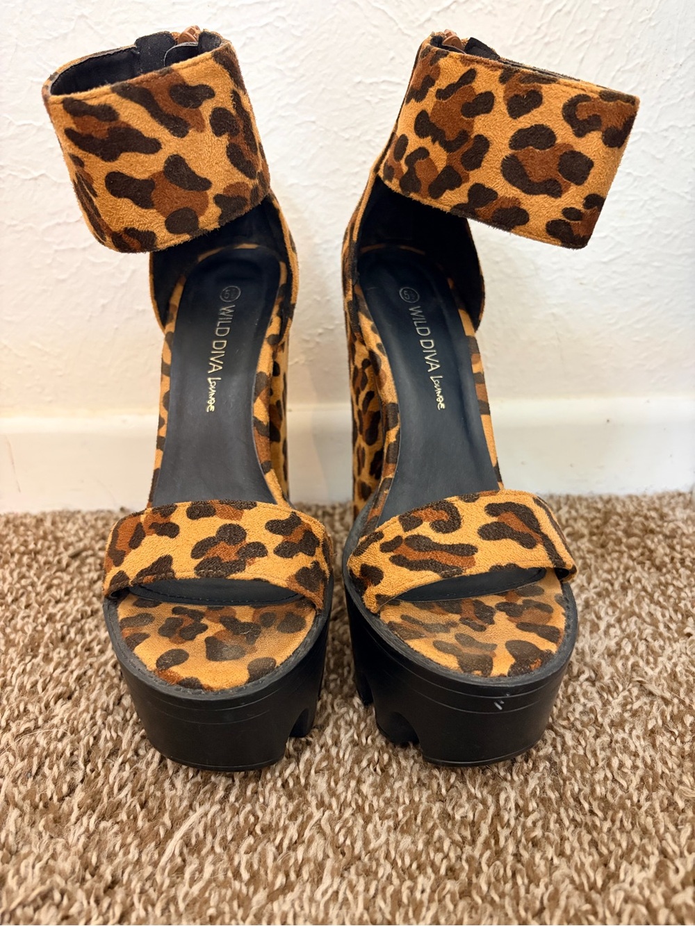DIVA Lounge Leopard-Print Ankle-Cuff Platform Sandals - Tan Brown